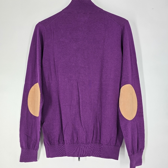 Carolina Herrera NEW Men's Purple Zip Up Sweater Elbow Patches Size S - Picture 11 of 12